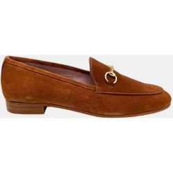 Mocasines de mujer en piel serraje y adorno metálico