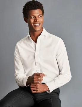 Slim Fit Non Iron Pure Cotton Twill Shirt Neutral male - Charles Tyrwhitt - FashionsVida