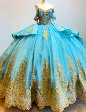 Peacock Blue Quinceanera Dresses Crystal off-shoulder Sequin Decal Layering Long tail Bow Vestido De 15 Quinceanera Customize - Aliexpress - FashionsVida