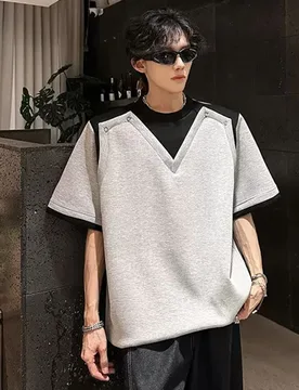 Men 2026 Summer New Arrival V-Shape Contrast Color Rivet Waffle Knit Loose Raglan Sleeve Casual Streetwear T-Shirt Trend Tops - Aliexpress - FashionsVida