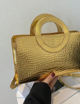 Bolso cuadrado de piel de cocodrilo estampada de metal, ligero y de estilo casual de negocios, con asa superior, adecuado para adolescentes, mujeres, - Shein - FashionsVida