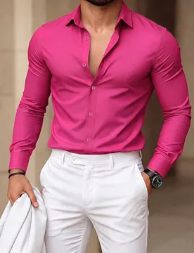 Camisa casual de manga larga de un solo pecho para hombre, unicolor, para ir al trabajo, ceremonia, formal, estilo Old Money XL - Shein - FashionsVida
