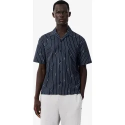 Camisa de hombre de corte holgado de sarga estampada de manga corta