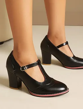 Black T-Strap Mary Jane Pumps Women Round Toe Chunky Block Heel Brogue Office Shoes - Aliexpress - FashionsVida