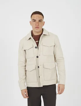 Mens Stone Wool-Look Four Pocket Shacket - Size Large - Brave soul - FashionsVida