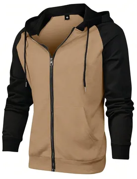 Chaqueta casual básica para hombre, nuevo estilo de otoño/invierno, minimalista de moda con mangas raglán de contraste de color caqui y negro, con - Shein - FashionsVida