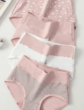 Piezas/Paquete Bragas de algodón de cintura alta con corazón rosa para mujer, ropa interior elástica y cómoda de ajuste ceñido - Shein - FashionsVida