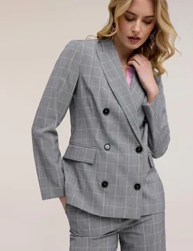 Chaqueta de mujer blazer estampado príncipe de gales modelo cruzado con cierre de botones - Motivi - FashionsVida