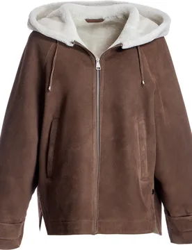 Chaqueta de mujer de cordero asimétrica con capucha y cremallera - Maximilian - FashionsVida