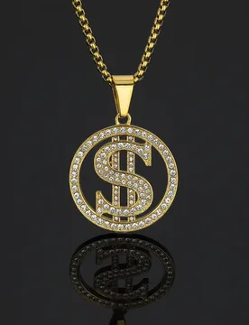 Hip Hop Dollar Signs Iced Out Shiny Round Pendant Woman Gold Color Stainless Steel Zirconia Money Necklace for Man Jewelry Gift - Aliexpress - FashionsVida