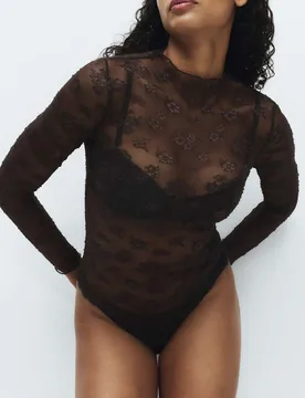 Emma Lace Non Wired Body Dark Brown female - M&S - FashionsVida
