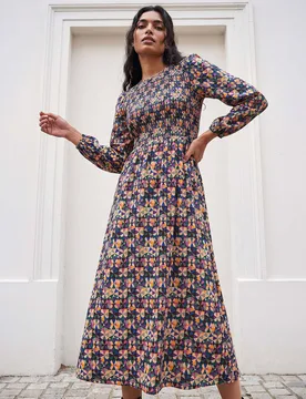 Jersey Geometric Print Shirred Midi Dress Multi female - Roman - FashionsVida