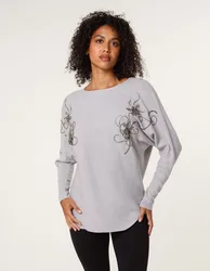 Embroidered Long Sleeve Jumper - L/XL / GREY - female