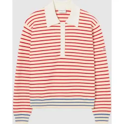 Jersey de punto de mujer con cuello polo, a rayas y manga larga