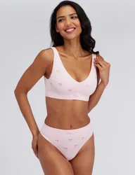 Bow Embroidered Thong Pink Mix female