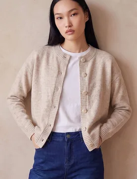 Women's Button Detail Cardigan Sweater in Stone Size: 16 - Stone - Size: 16 - Dusk - FashionsVida