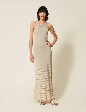 Robe longue en maille avec fleurs au crochet - TWINSET - FashionsVida