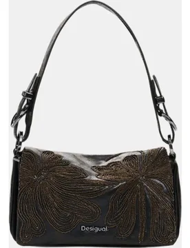 Bolso bandolera pequeño efecto piel con bordados florales - Desigual - FashionsVida