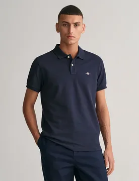 Polo à Manches Courtes Slim Shield Evening Blue 2XL - Gant - FashionsVida