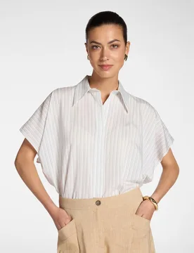 Camisa de mujer de rayas diplomáticas con mangas cortas - Elena Miró - FashionsVida