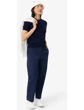 Pantalón de mujer chino de corte recto de tela gabardina de mujer de algodón en azul - Lacoste - FashionsVida