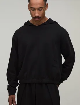 Herren Übergroßer Kastenförmiger Kapuzenpullover Mit V-Ausschnitt Und Schlingenrücken Black Größe Large - boohooMAN - FashionsVida