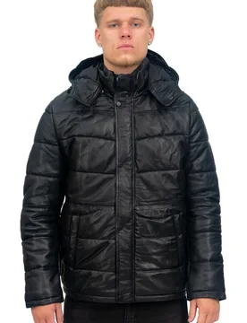 Mens Puffer Bomber Jacket-Alicante - Black Nappa Leather - Size Large - Infinity Leather - FashionsVida