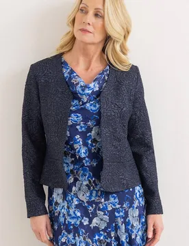 Women's Jacquard Peplum Jacket in Midnight Size: 16 - Midnight - Size: 16 - Anna Rose - FashionsVida