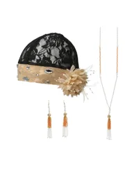 Charleston-Accessoire-Set für Damen 3-teilig schwarz-beige - female