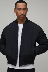 Mens Regular Fit Nylon Zip Side Bomber Jacket - Black