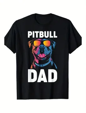 Men's Pitbull Dad Graphic T-Shirt - 100% Cotton, Short Sleeve, Crew Neck, Casual Fit, Machine Washable, Machine Washable Top - Aliexpress - FashionsVida