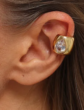 K Gold Plated Stainless Steel Teardrop CZ Ear Cuff Wide Chunky C Shaped Non Piercing Cartilage Clip Earrings for Women - Aliexpress - FashionsVida