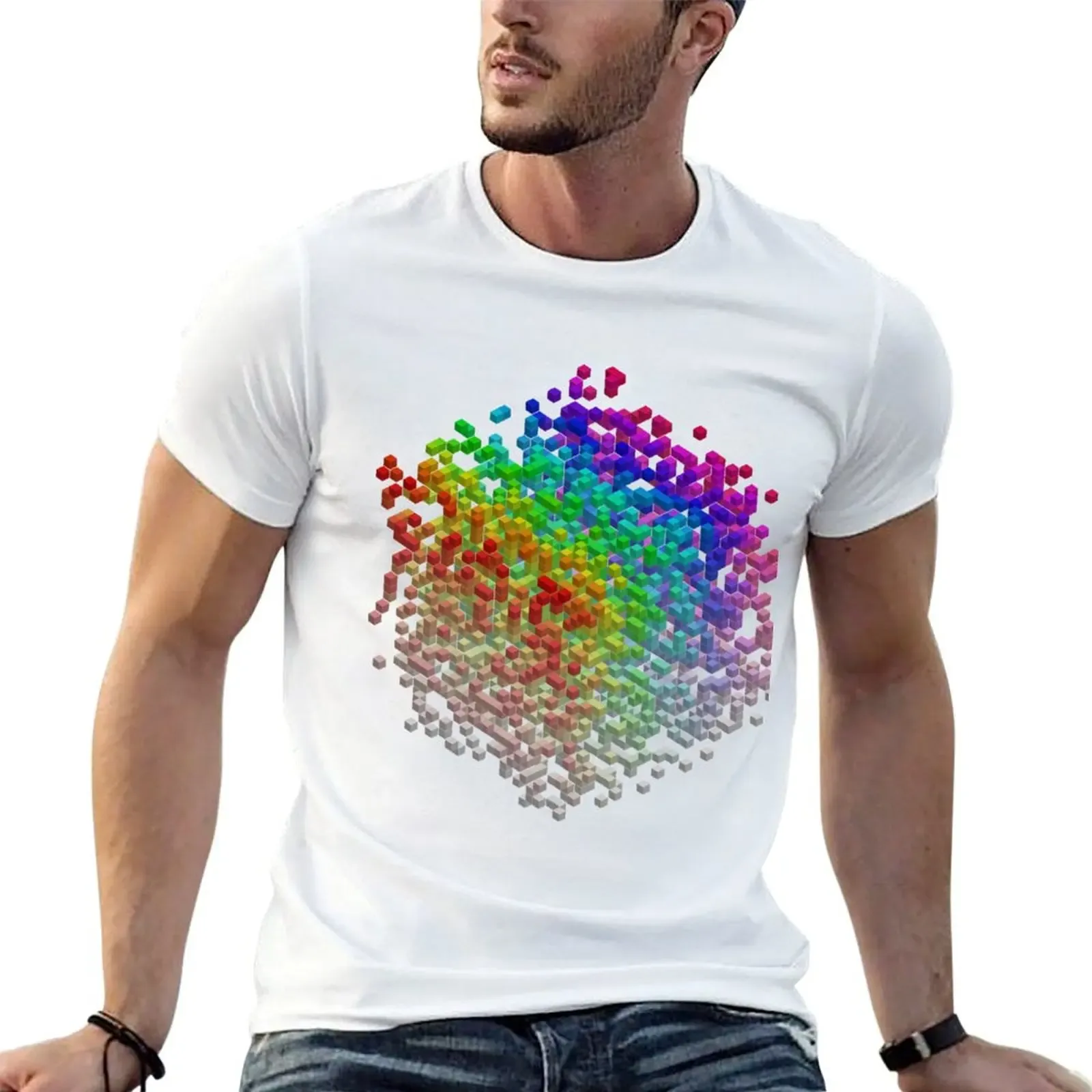 Rainbow Cubes T-Shirt Basic Solid Color Short Sleeve Cotton Top - Aliexpress - FashionsVida