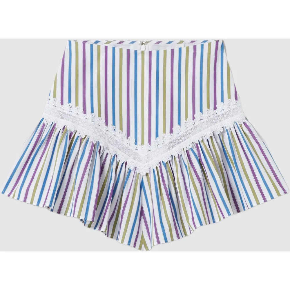 Falda corta de rayas con encaje y fruncidos - CLAUDIE PIERLOT - FashionsVida