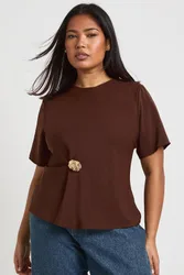 Womens Plus Trim Detail Woven T-Shirt - Chocolate - Size 26 Uk