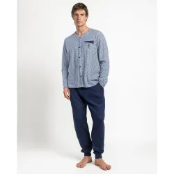 Pijama completo largo abierto de hombre de punto de algodón