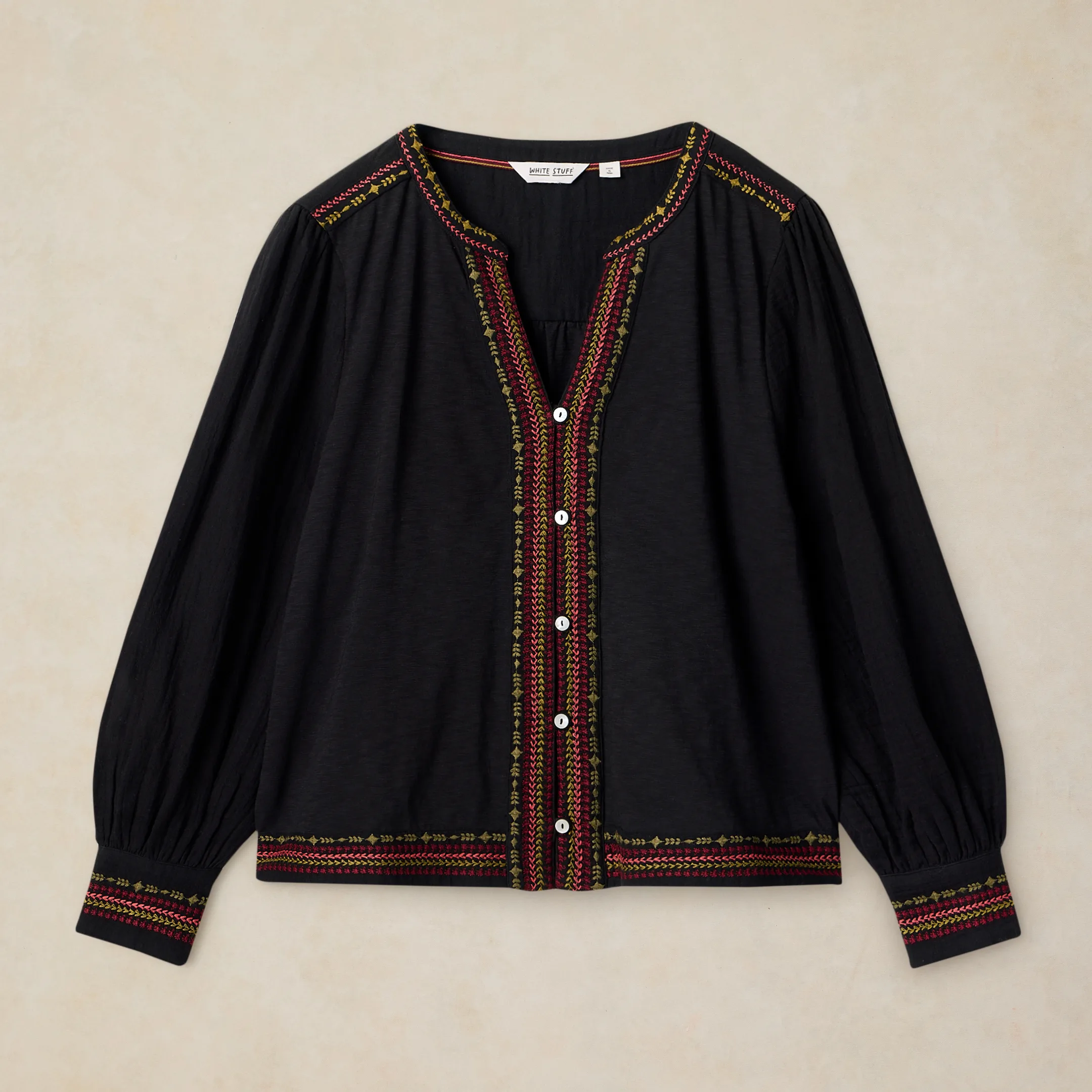 Lizzie Organic Embriodered Top - Black - White stuff - FashionsVida