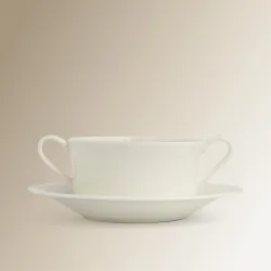 Taza de consomé con plato redondo Bone China Essential