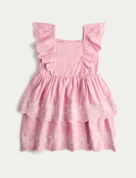 Linen Rich Floral Embroidered Frill Dress (2-10 Yrs) Antique Rose female