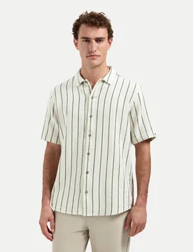 Kurzarm Hemd mit Streifen Muster Weiß 3XL - No Excess - FashionsVida