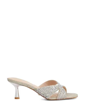 Sparkle Slip On Kitten Heel Open Toe Mules Gold female - Dune london - FashionsVida
