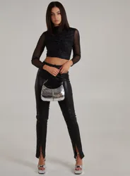 Womens Sparkle Long Sleeve Top - Black - Size Medium