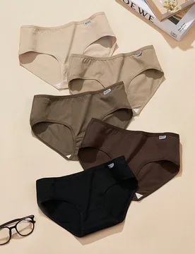 Paquete de 5 bragas de unicolor de cintura baja Maillard, para niñas y estudiantes - Shein - FashionsVida
