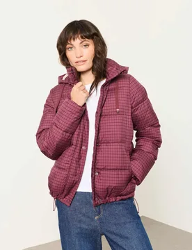 Checked Hooded Puffer Jacket Purple Mix female - Fatface - FashionsVida
