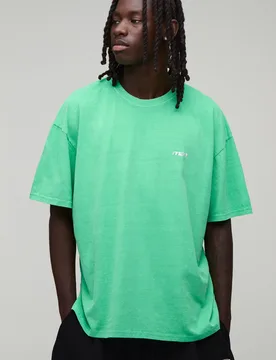 Mens Oversized Man Sport Embroidered Washed T-Shirt - Light Green Cotton - Size X-Large - boohooMAN - FashionsVida