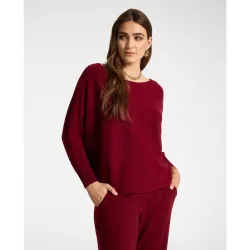 Jersey de mujer de viscosa con escote barco ajuste cómodo con largo medio y dobladillo asimétrico