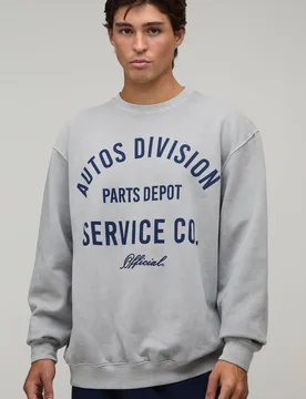 Herren Gewaschenes Graues Übergroßes Autos-Print Sweatshirt Washed Grey Größe XS - boohooMAN - FashionsVida