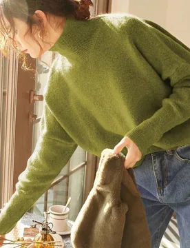 Elegante suéter de punto holgado de cuello alto para mujer, estilo francés chic casual, manga larga, tipo pullover, moda de otoño e invierno, prend - Shein - FashionsVida