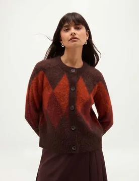 Argyle Cardigan with Alpaca & Wool Brown female - Hobbs - FashionsVida