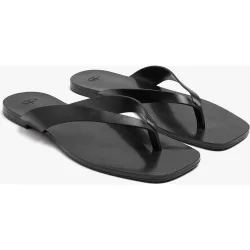 Sandalias de dedo de mujer de piel con tiras en liso